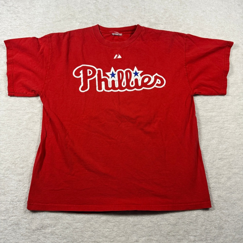 Majestic Philadelphia Phillies Utley 26‎ Red Baseball Jersey T Shirt Womens L